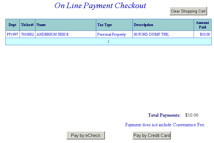 Checkout screen example