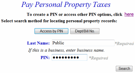 Search by password example screen