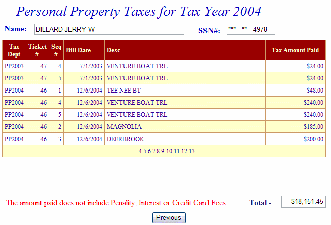 Taxes paid screen example